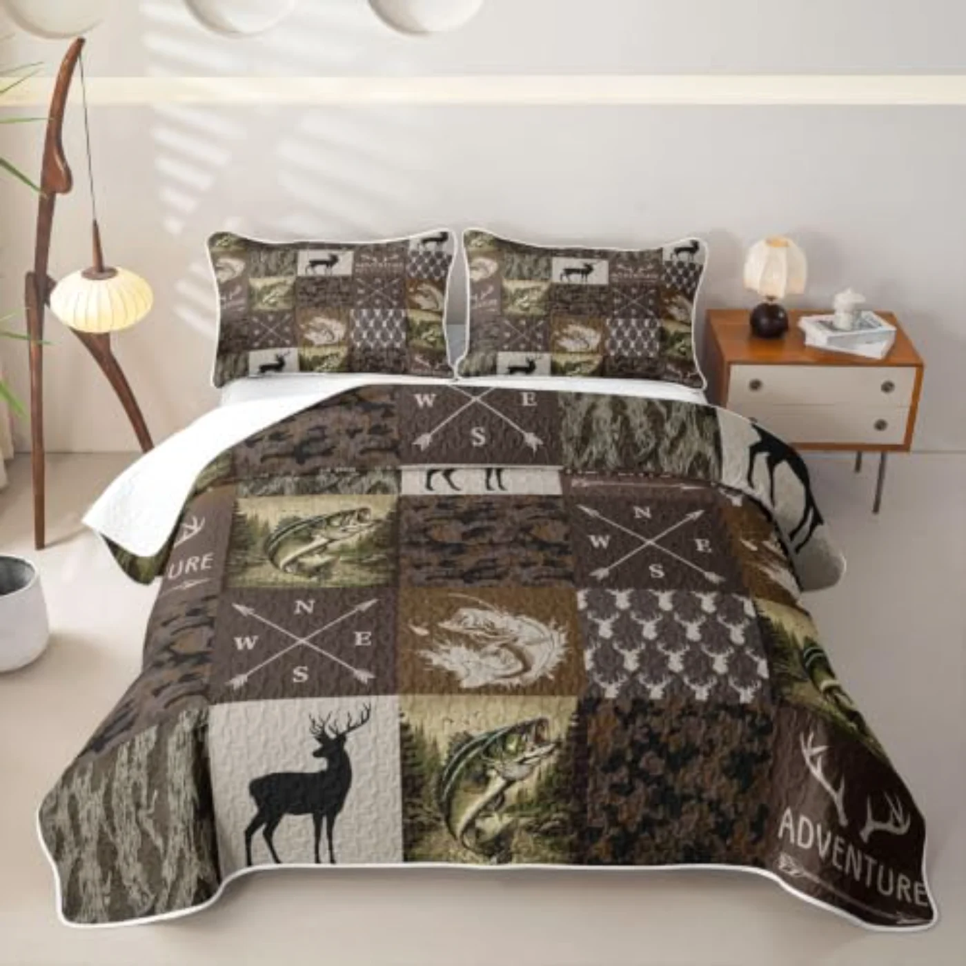 Hunting Camo Hunting Fishing Bedspread Quilt, Full