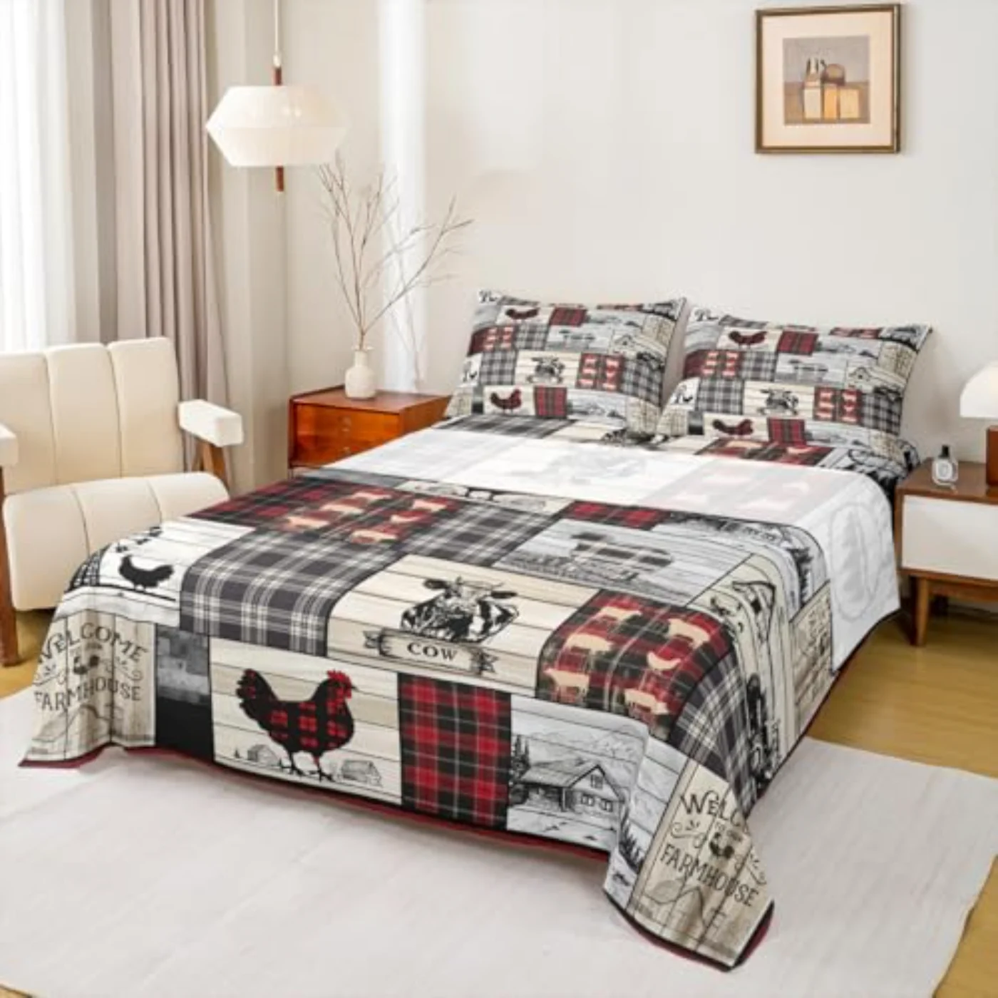 Rustic Farm Animal Sheets Retro Sheet Set, King