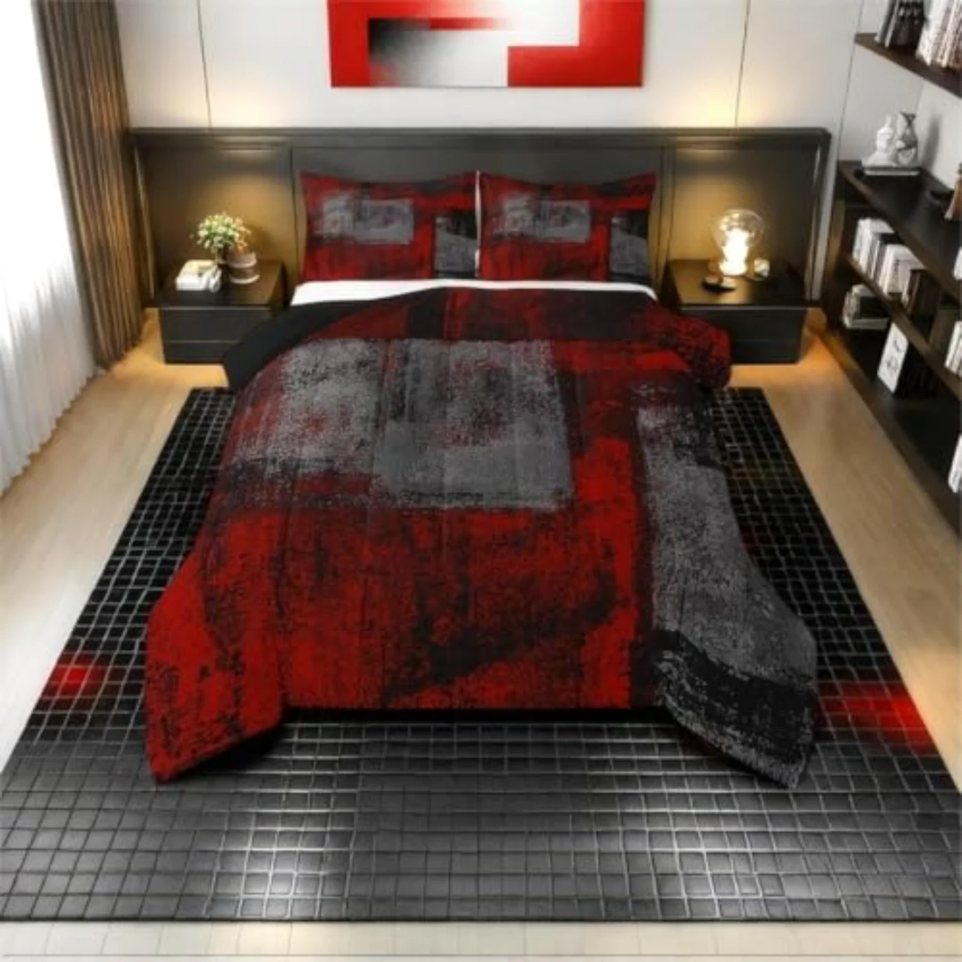 Grunge Ombre Red Black Dark Quilt, Queen