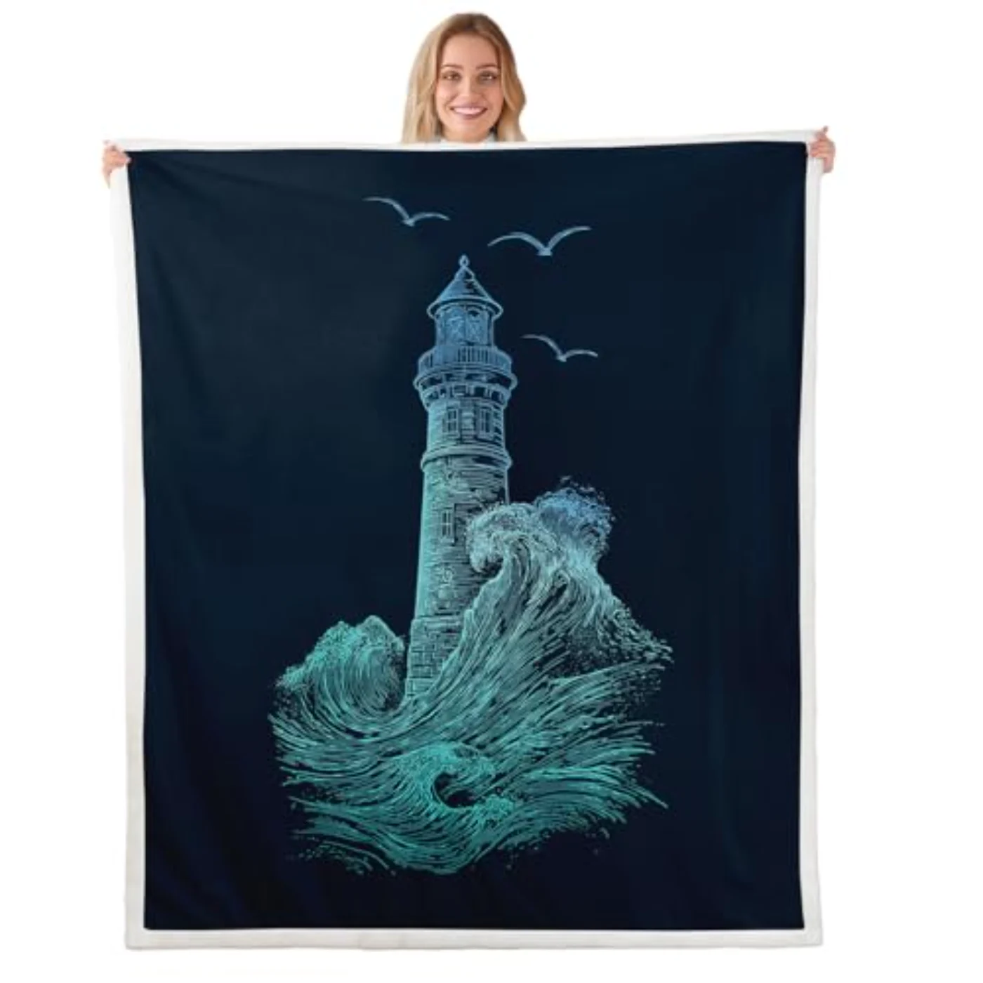 Nautical Lighthouse Fleece Blanket Throw