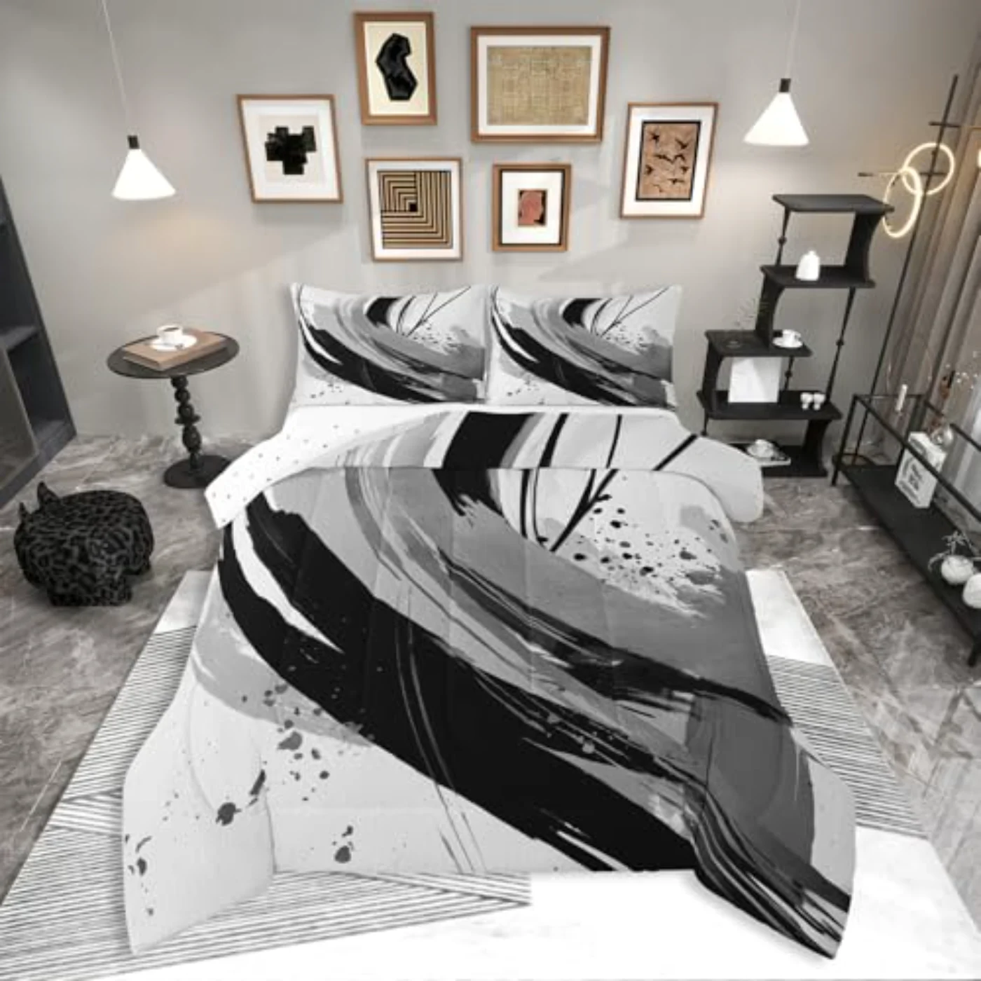 Black Grey - Geometric Decorative Comforter Set, King