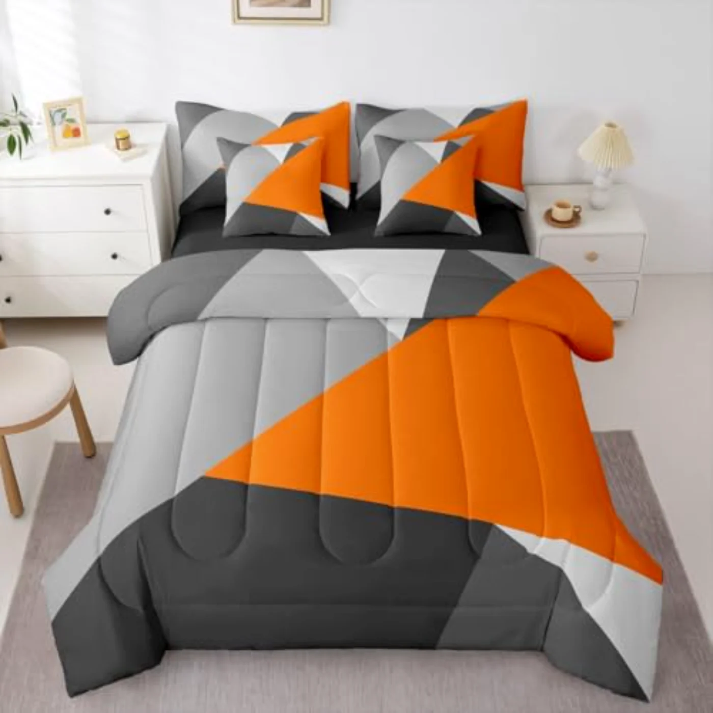 Orange Gray Patchwork Geometric Triangle (VV3Y)