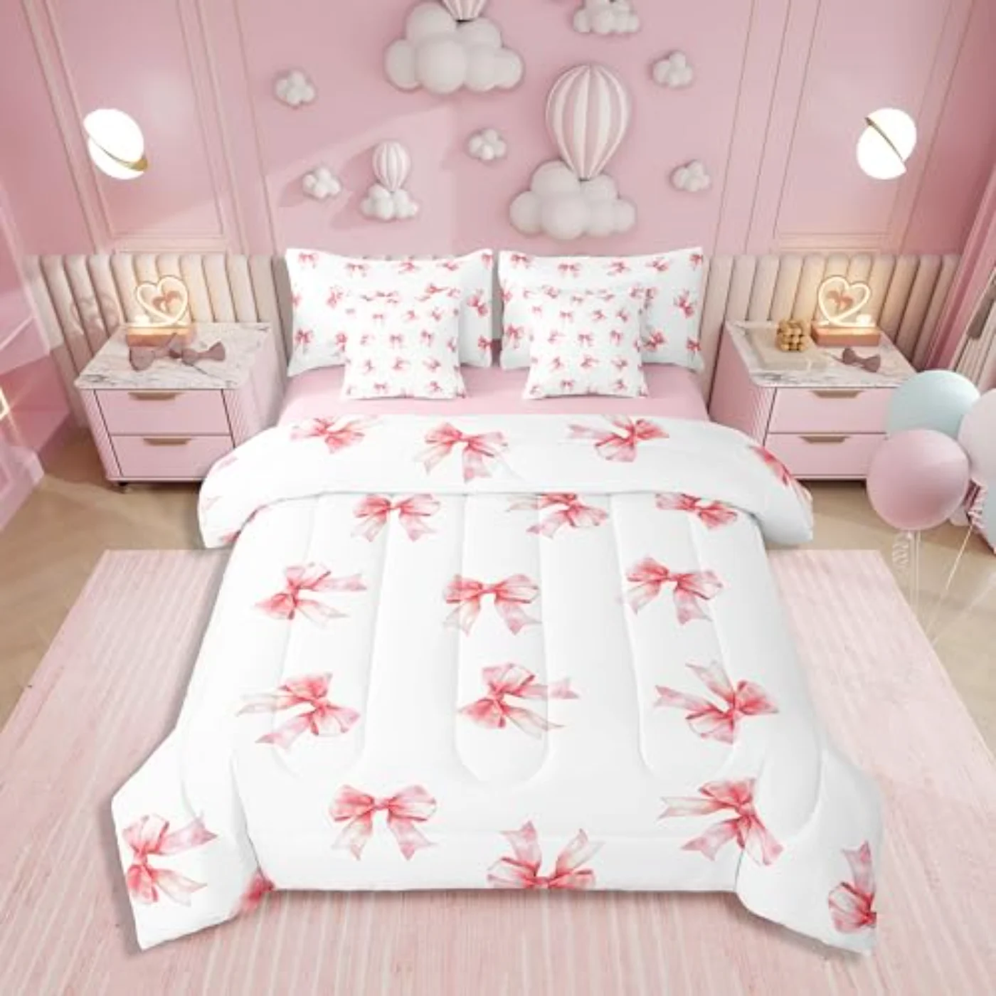 Bowknot Girls Women Comforter Set, Queen