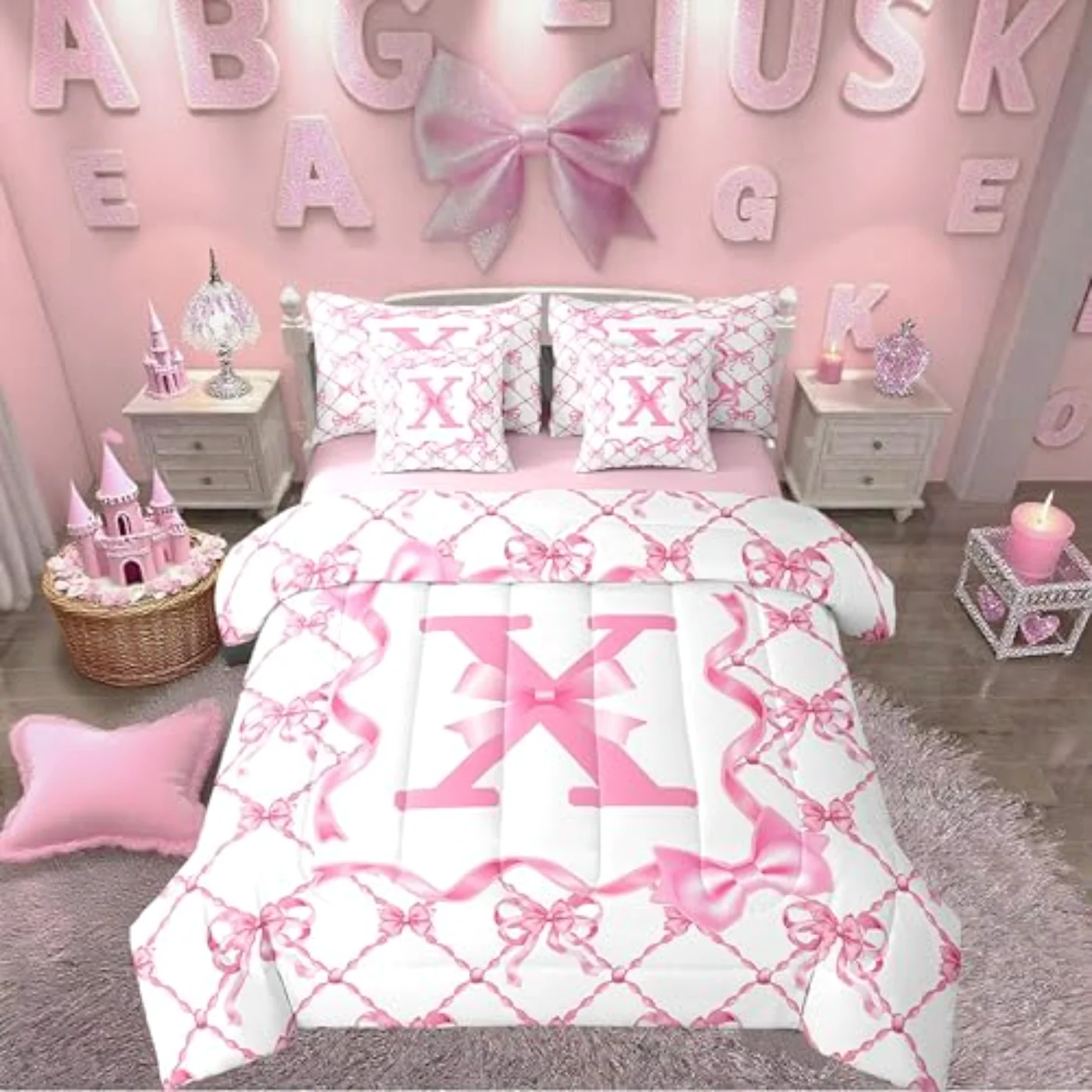Pink Bow In Bag Comforter Set, Full