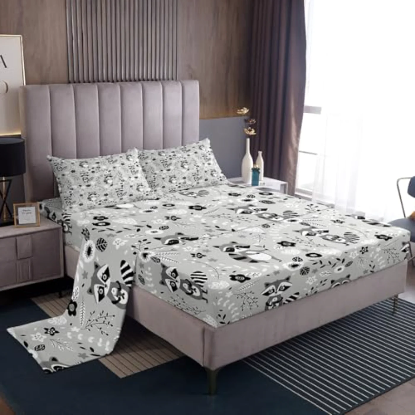 Raccoon Cartoon Animal Sheets Botanical Sheet Set, Full