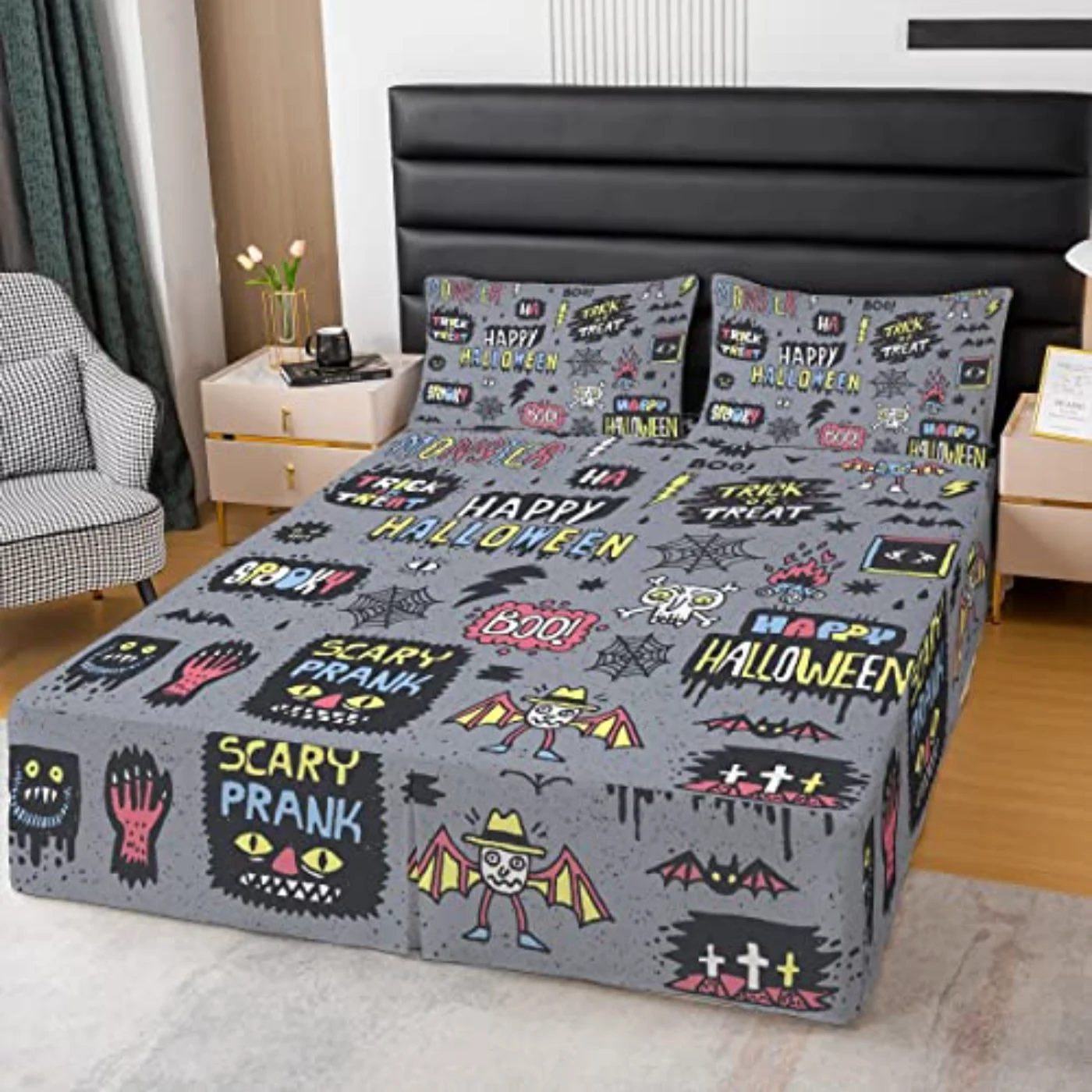 Happy Halloween Skirt Cobwebs Sugar Comforter Set, Twin