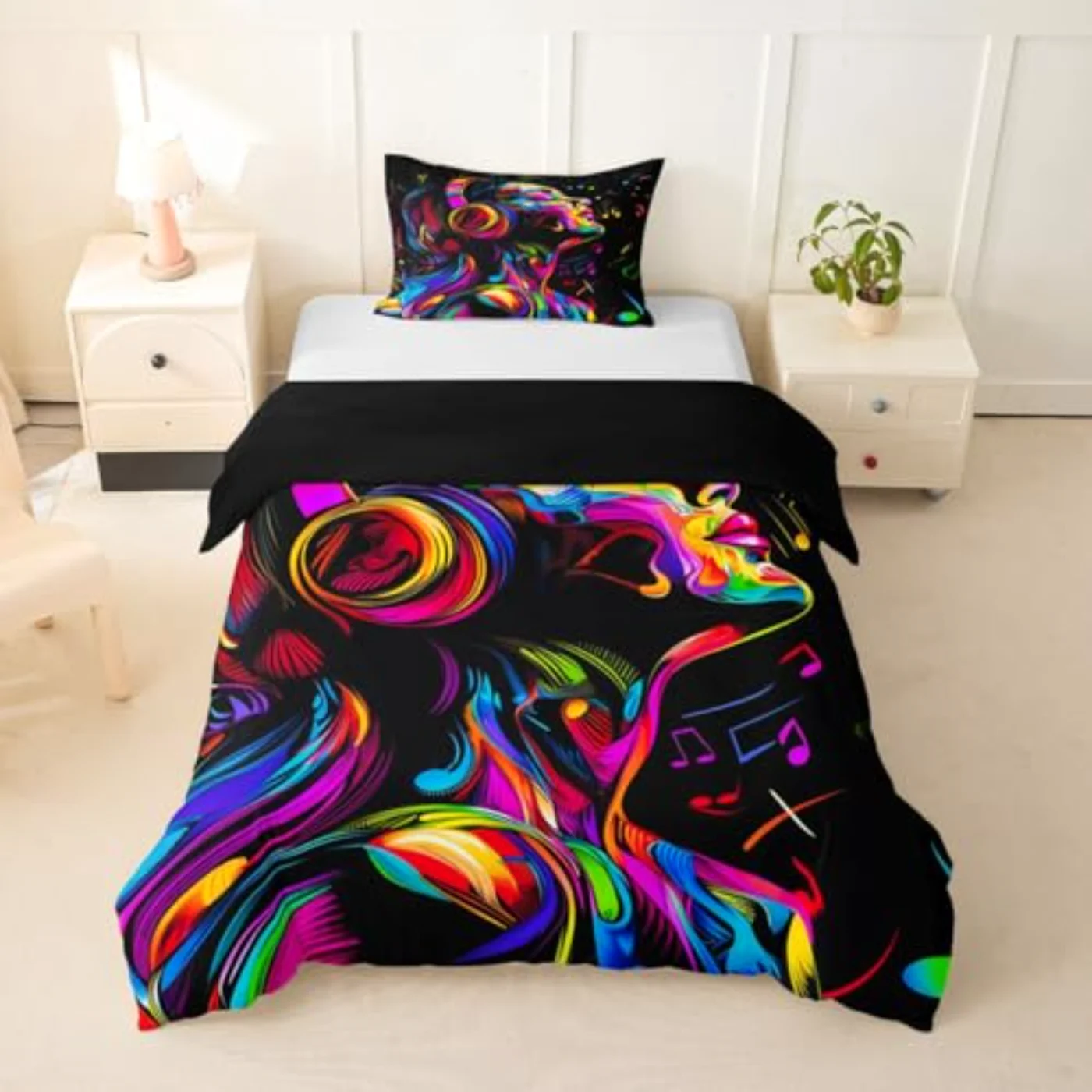 Neon Portrait Music Kids Boys Duvet Cover, Twin