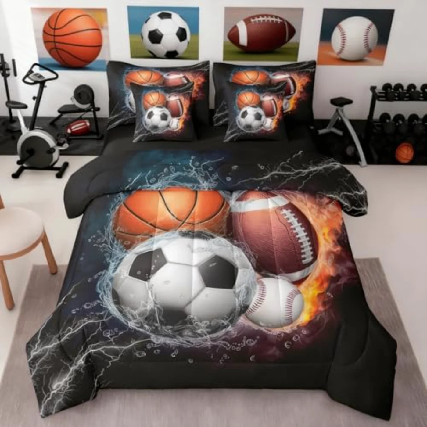 Football Kids Basketball Soccer Ball Comforter Set, Twin