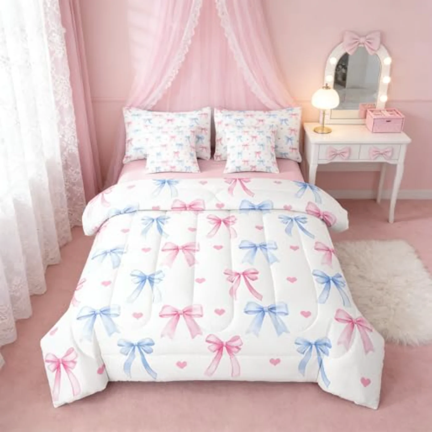 Bow Girls Pink Bow Foforr Comforter Set, Twin