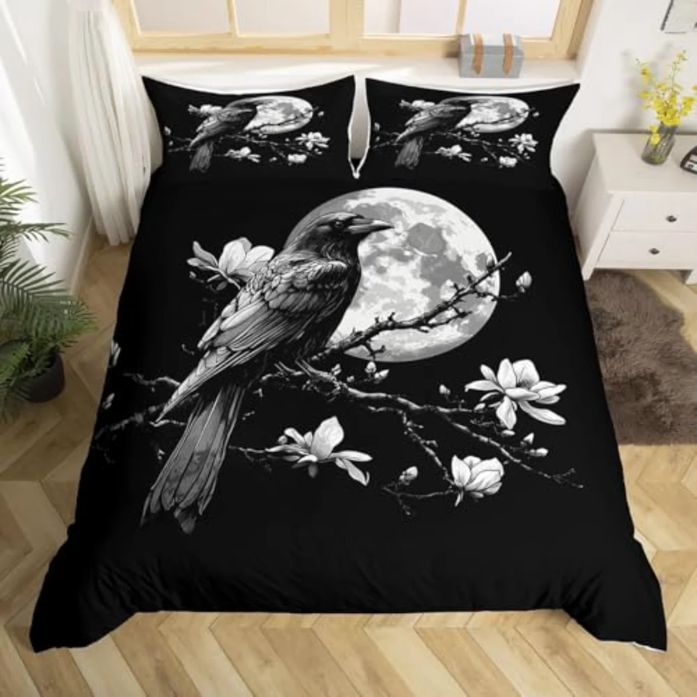Vintage Raven Gothic Moon Kids Duvet Cover, Queen