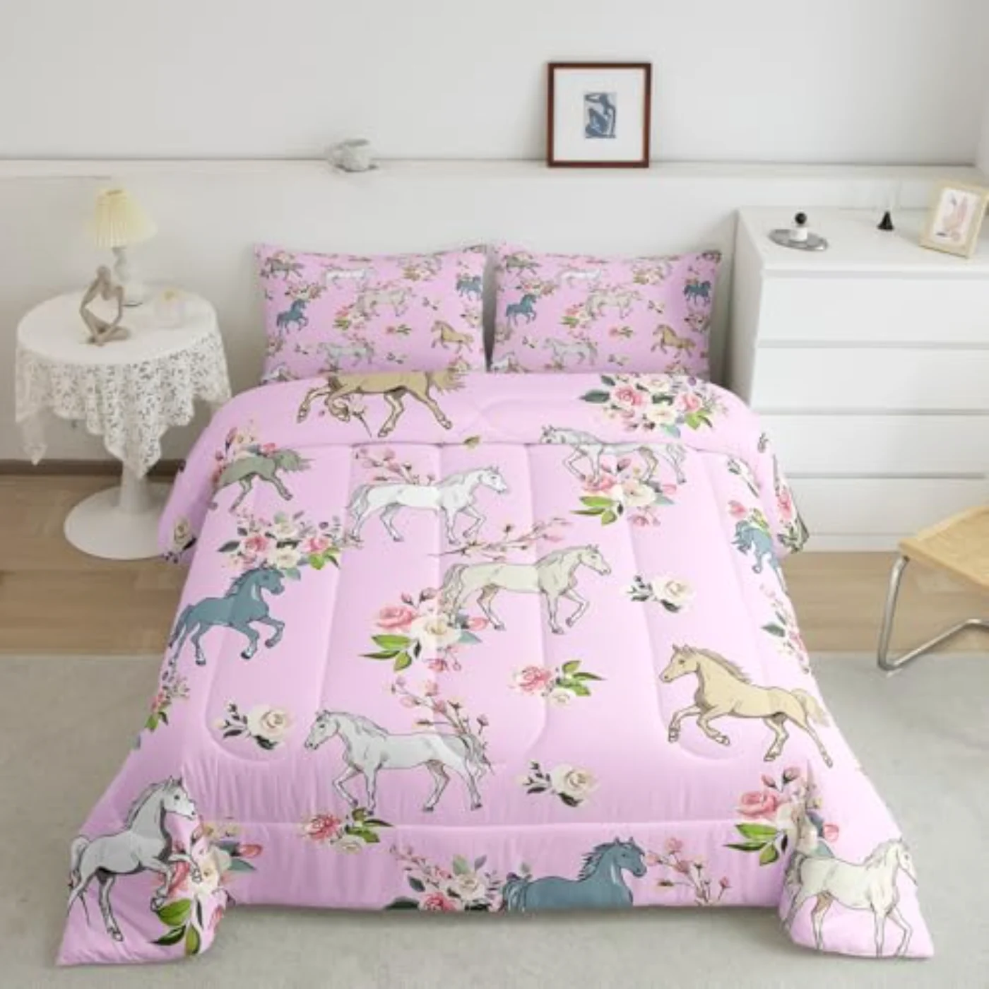 Horse Rose Girls Boys Kids Comforter Set, Twin