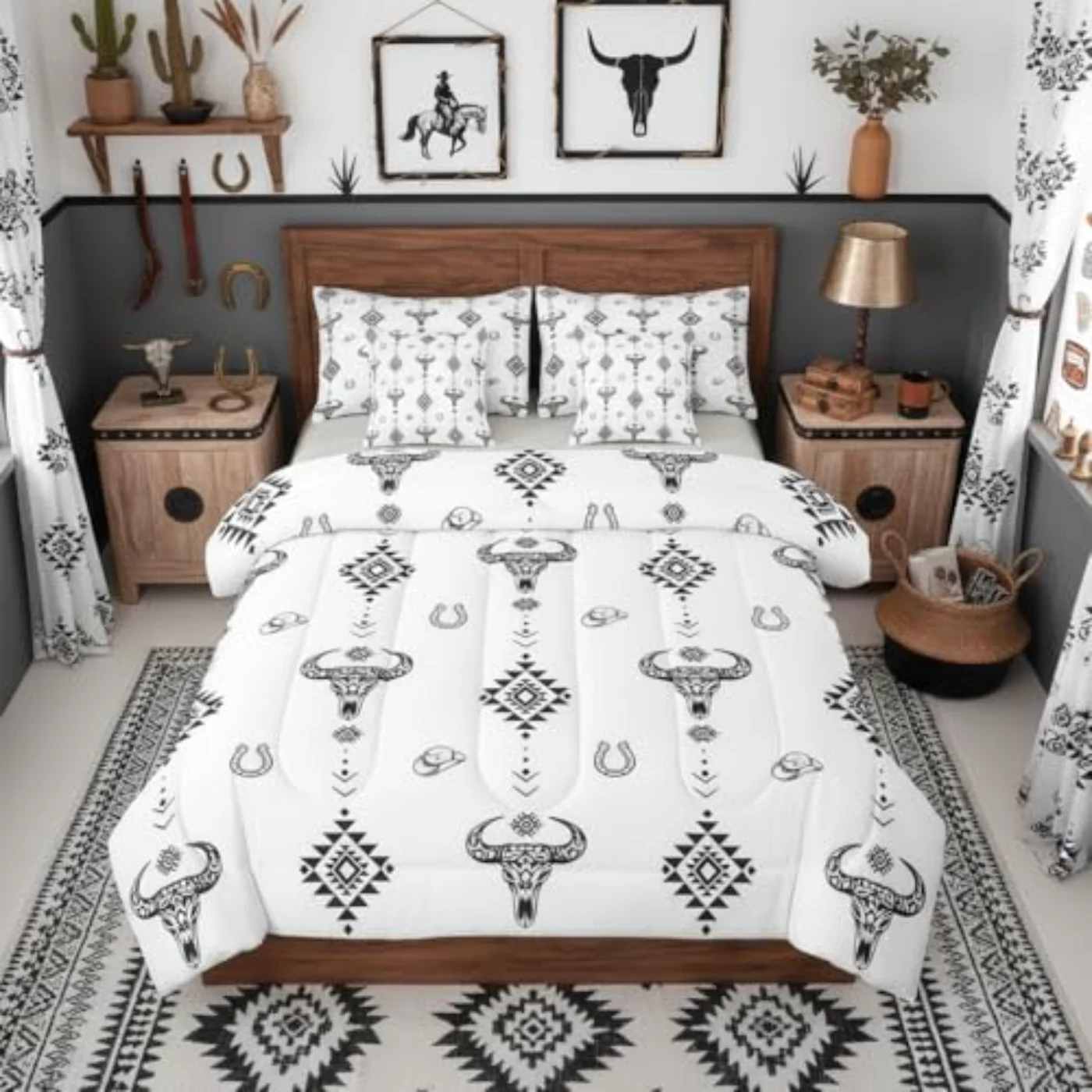 Bull Skull Boho Sheets Aztec Comforter Set, King