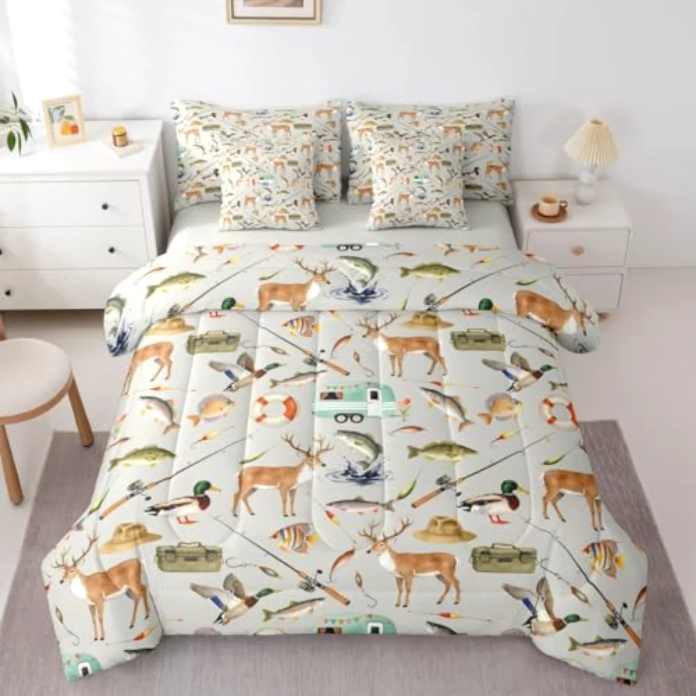 Hunting Fishing Mallard Duck Deer Comforter Set, Full