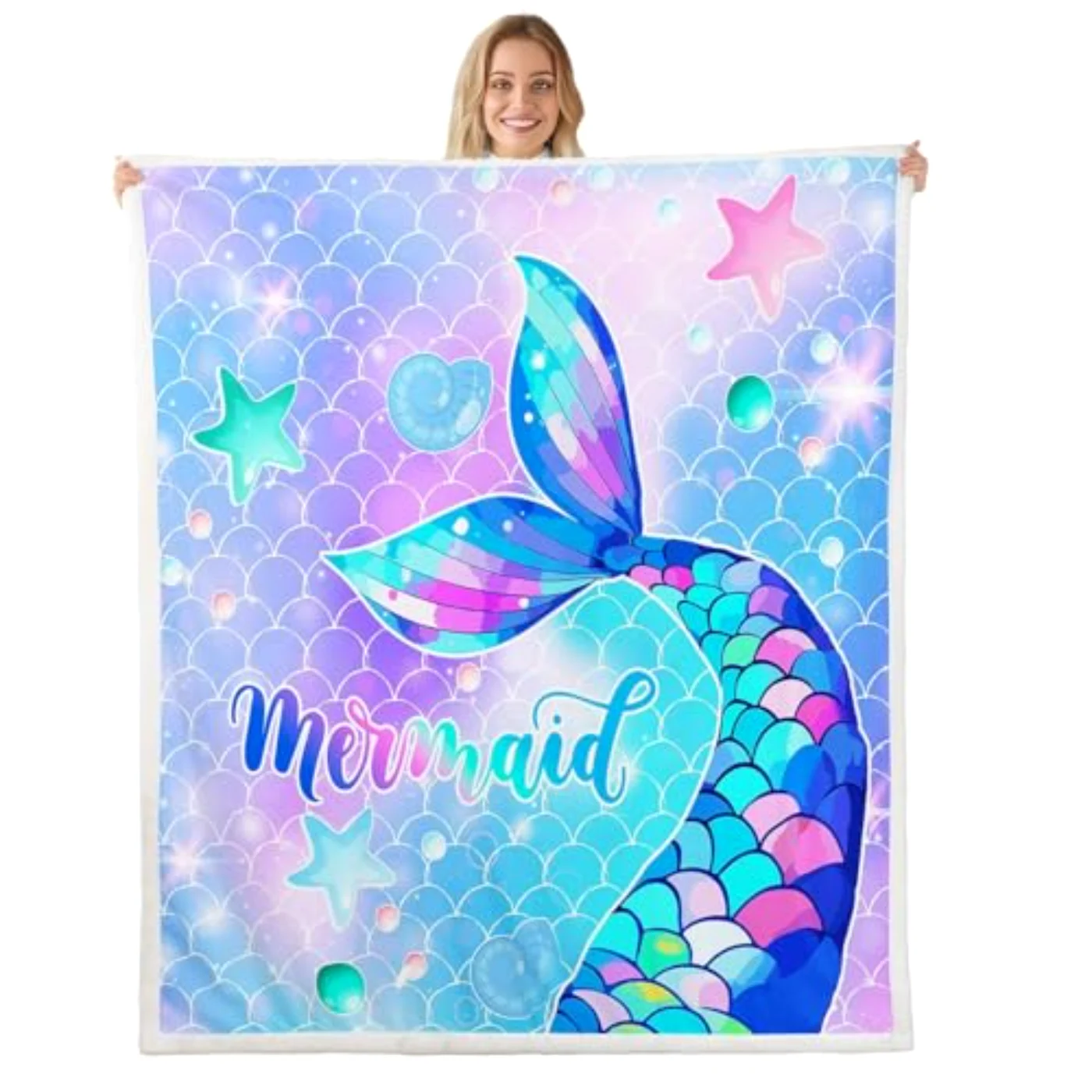 Mermaid Throw Blanket Girls Purple Comforter Set