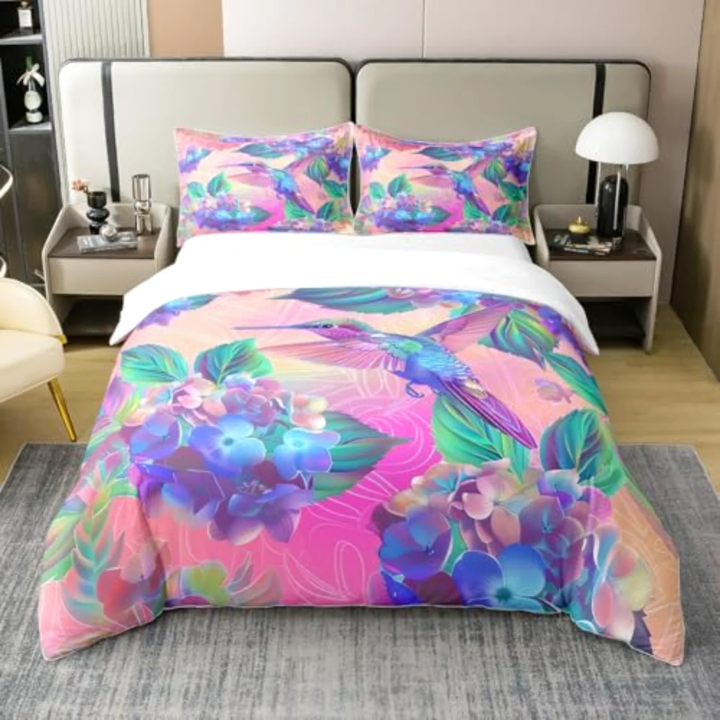 Organic Cotton Hydrangea Pink Purple Duvet Cover, King