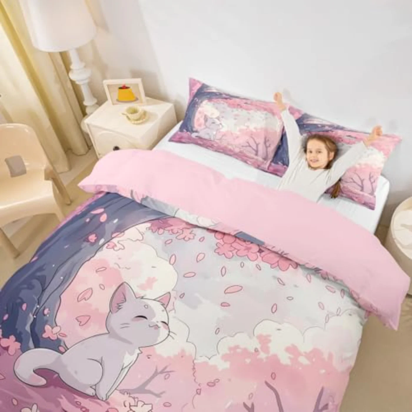 Cartoon Little Cat Cute Anime Duvet Cover, Full