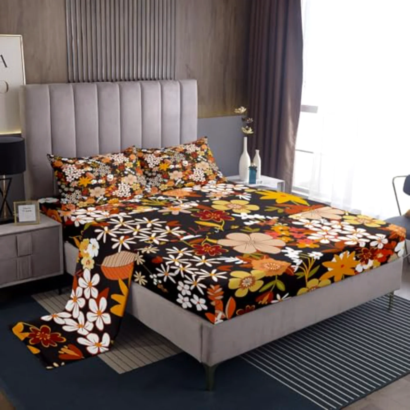 Linen - Floral Hippie Aesthetic Sheet Set, Full