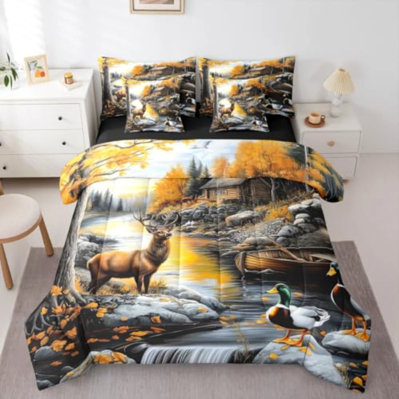 Log Cabin Deer Sheets River Comforter Set, Queen