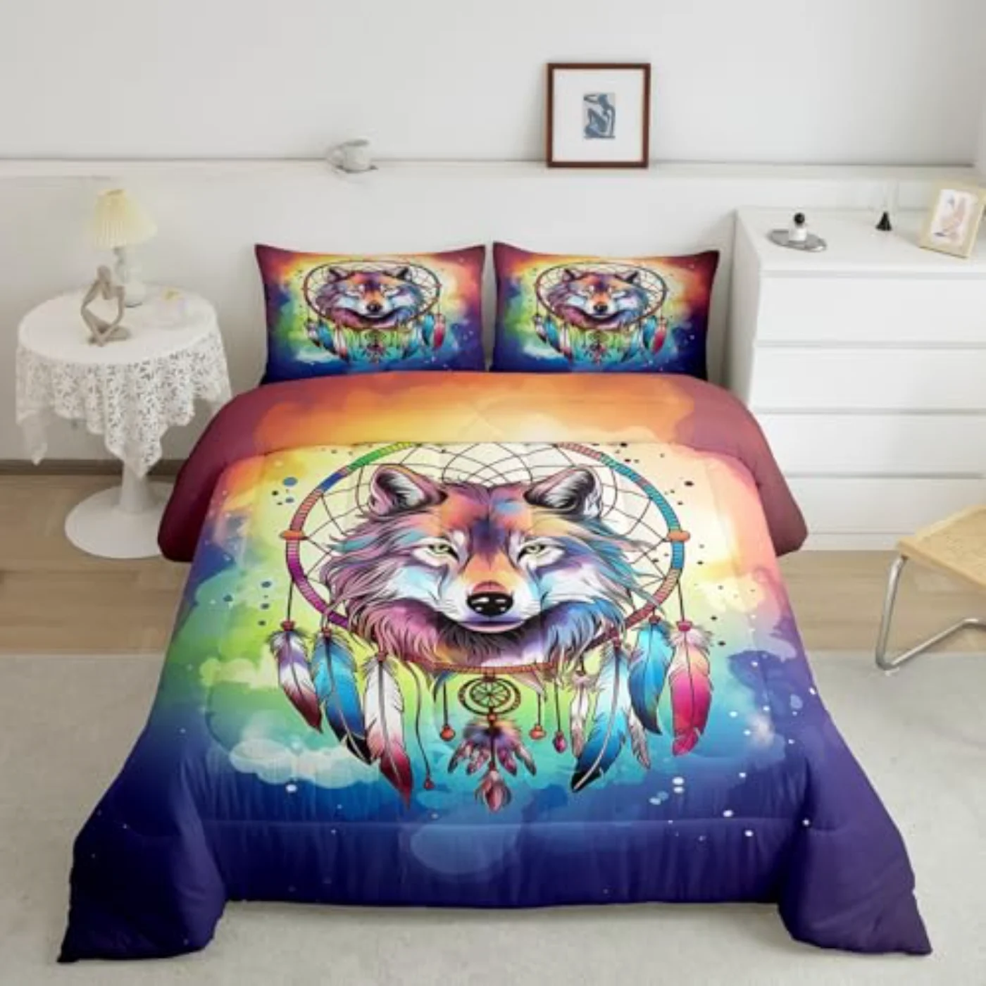 Kids Boho Wolf Boys Safari Quilt, Twin