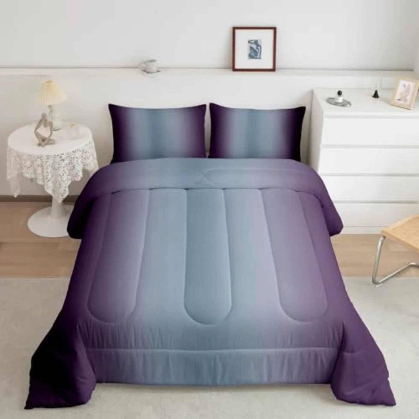Purple Stone Blue Girls Boys Comforter Set, Full