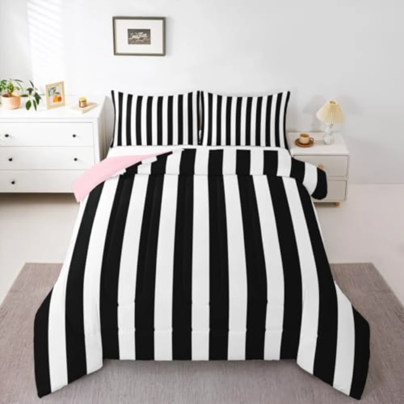 Black White Striped Quilt, Twin