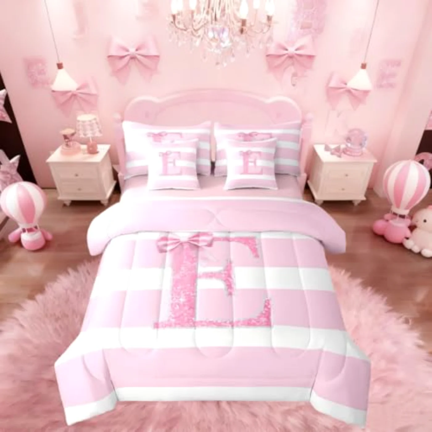 Kawaii Bow Girls Monogram Letter, Pink & Blush