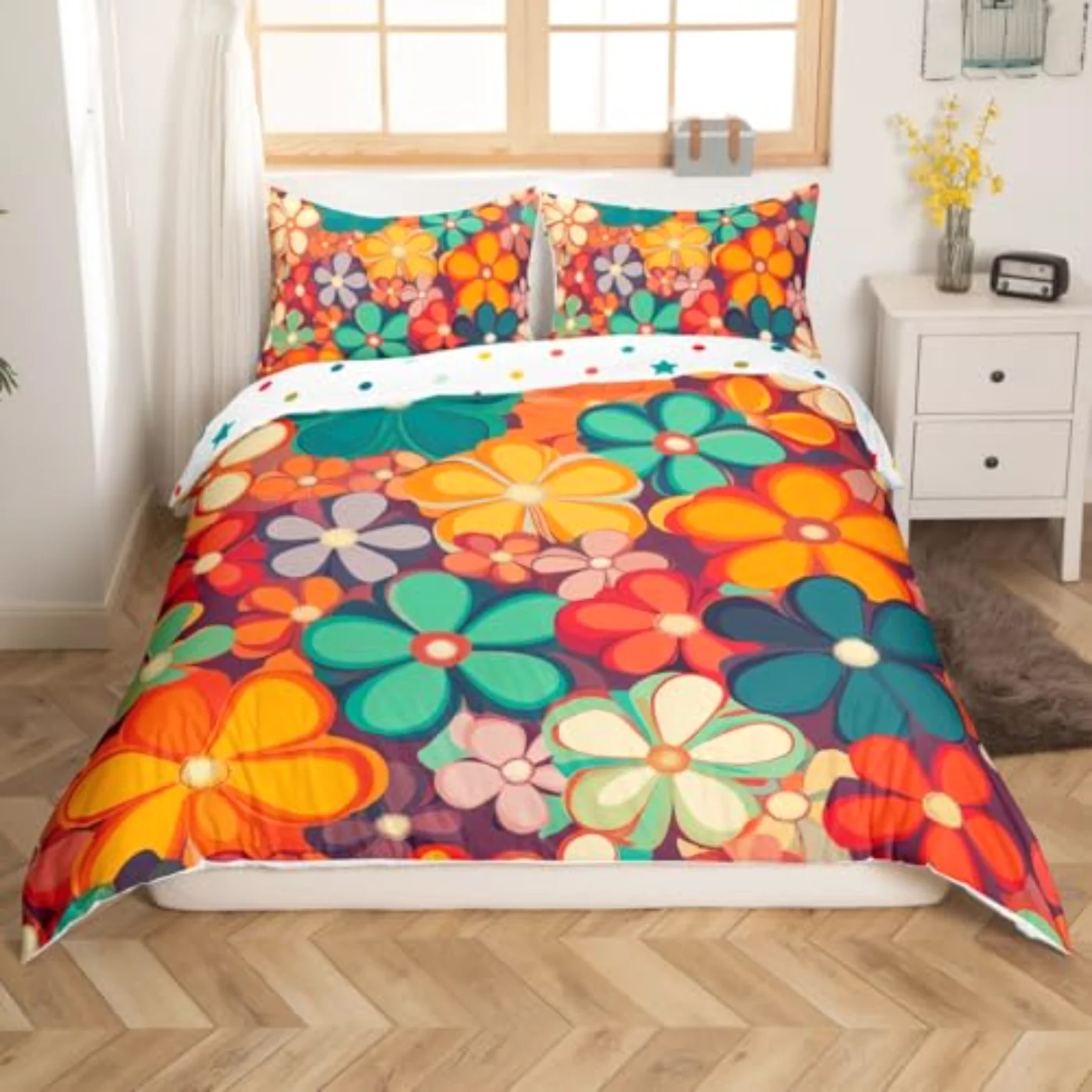 Groovy Flower S Party Rainbow Duvet Cover, Twin