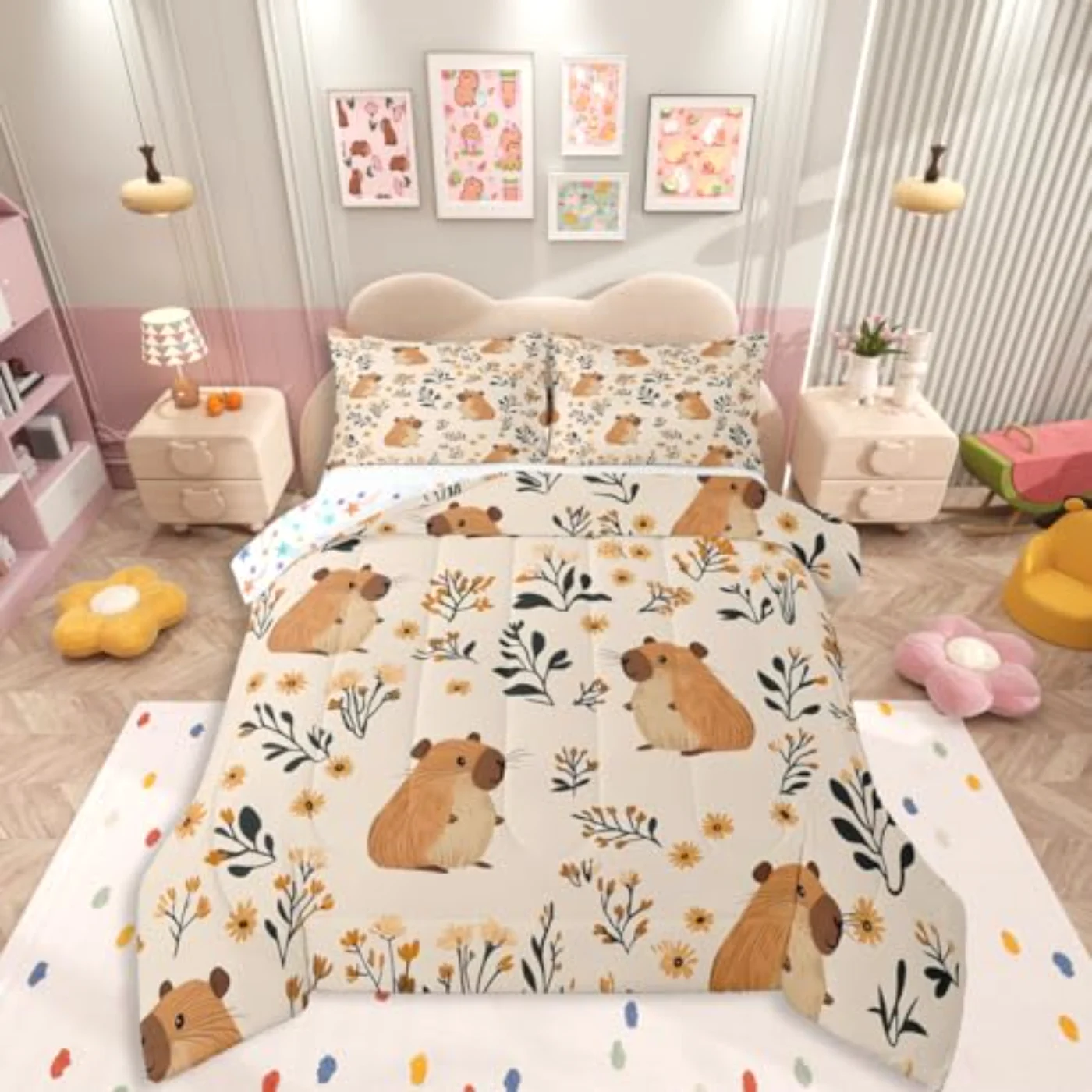 Cute Capybara Girls Cute Animals Comforter Set, Twin