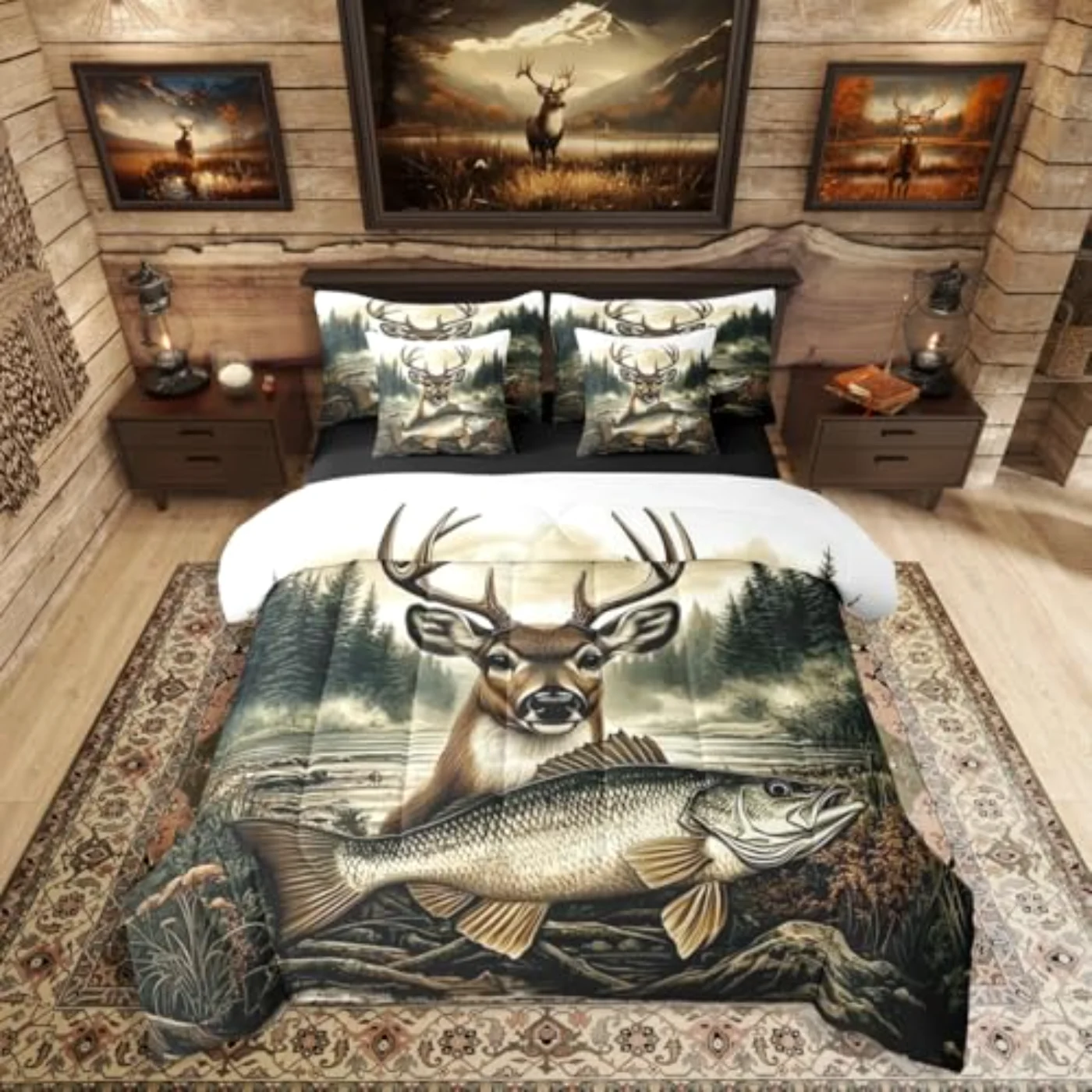 Fishing Hunting In Bag Big Comforter Set, Queen