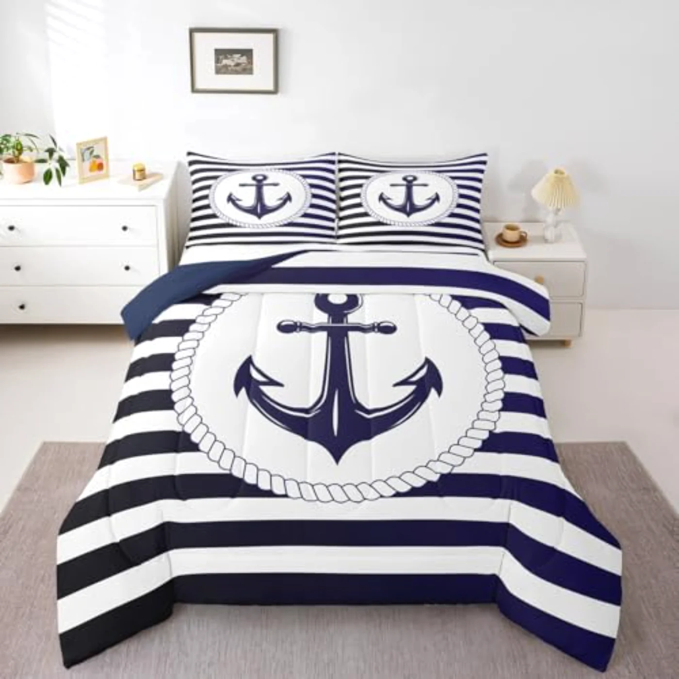 Nautical Kids Adults Boys Navy Comforter Set, Full