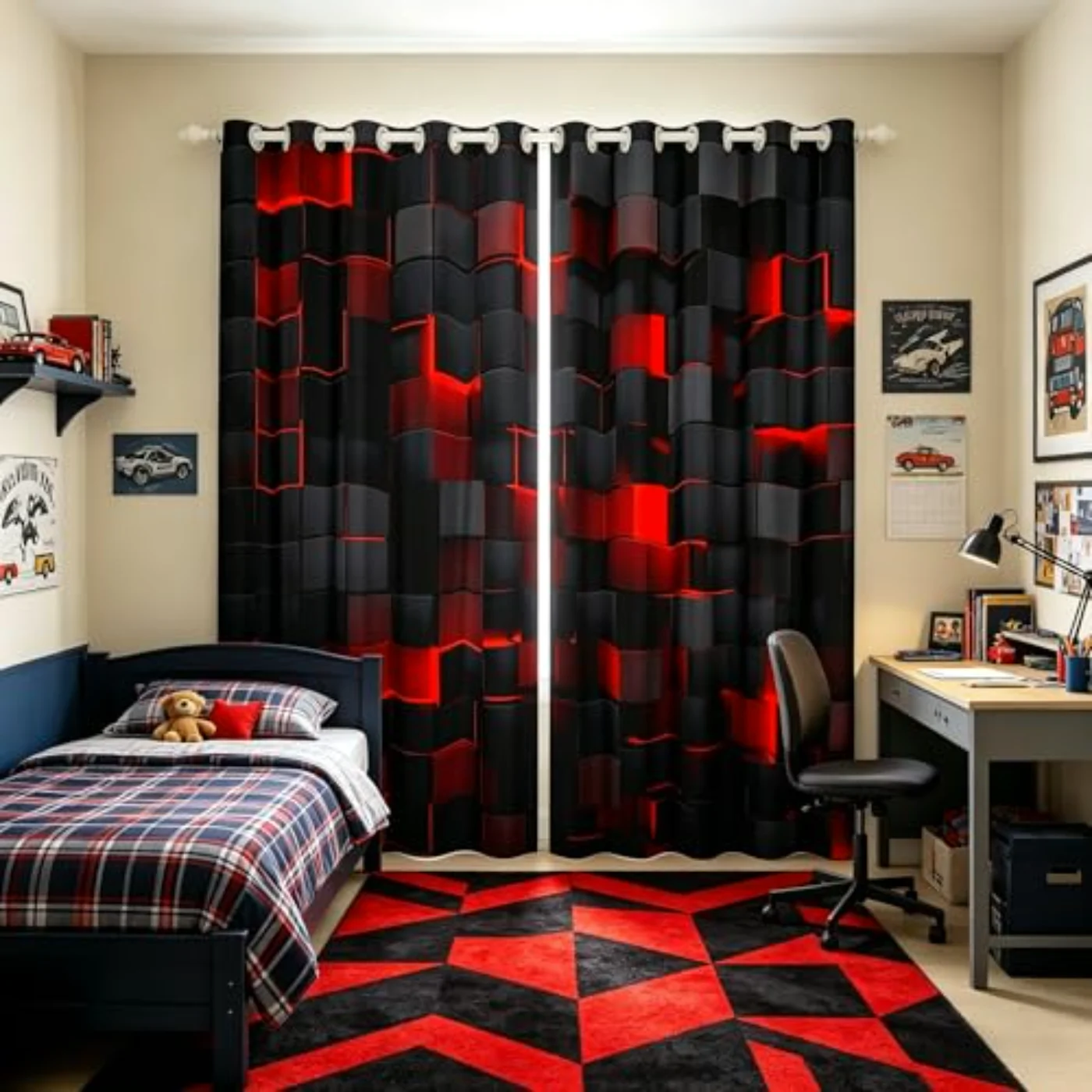 Red Black Blackout Curtains Kids Curtains