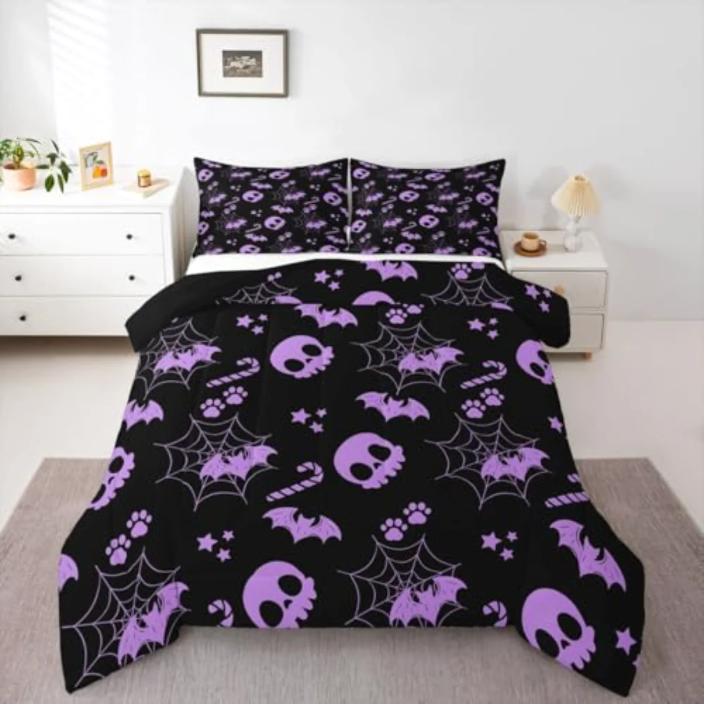 Cute Purple Halloween Spider Web Quilt, King