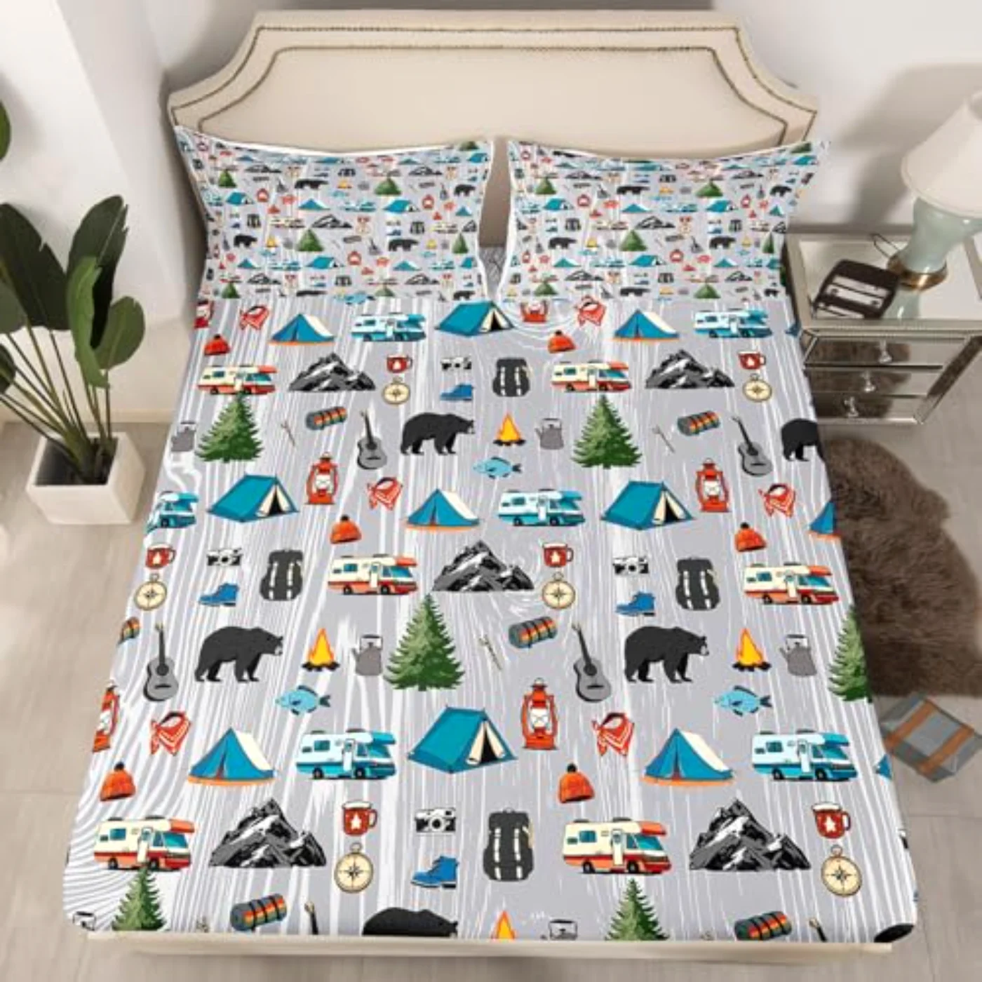 Camping Themed Glamping Tent Sheets Sheet Set, Full