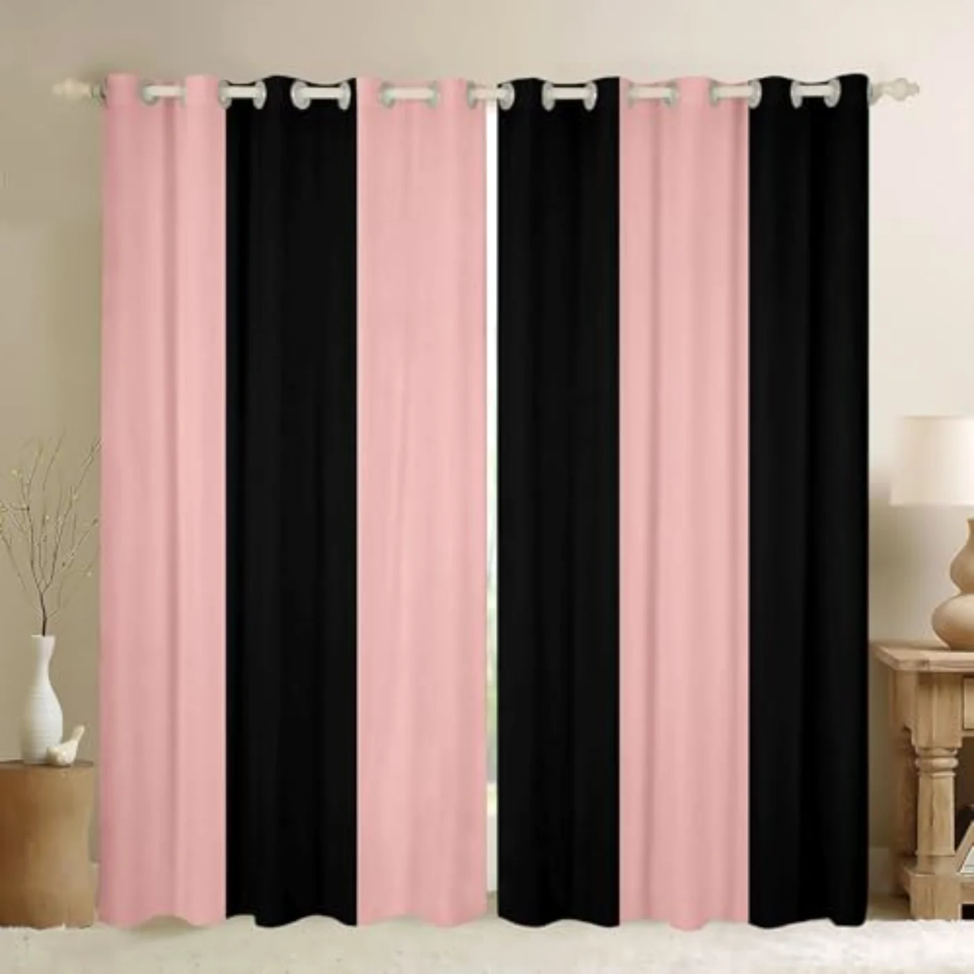 Pink Black Striped Blackout Curtains Curtains