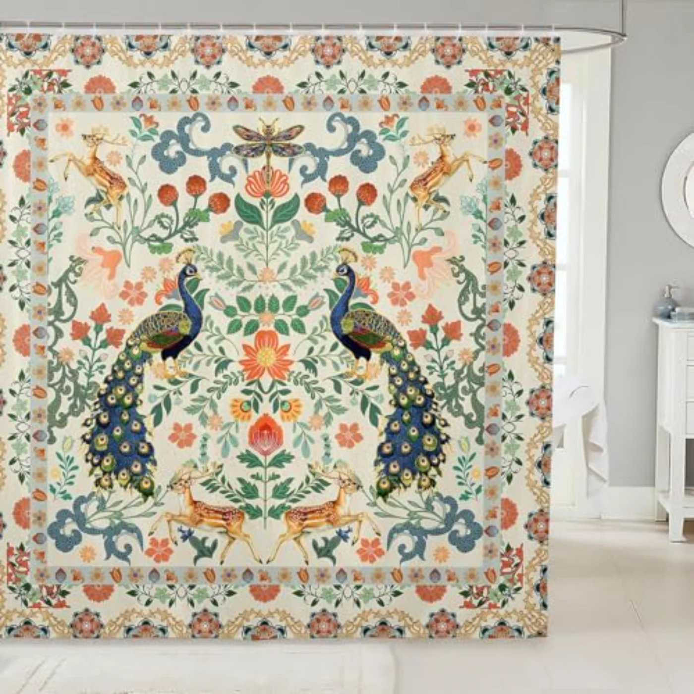 Beige Vintage Floral Bathroom - Shower Curtain