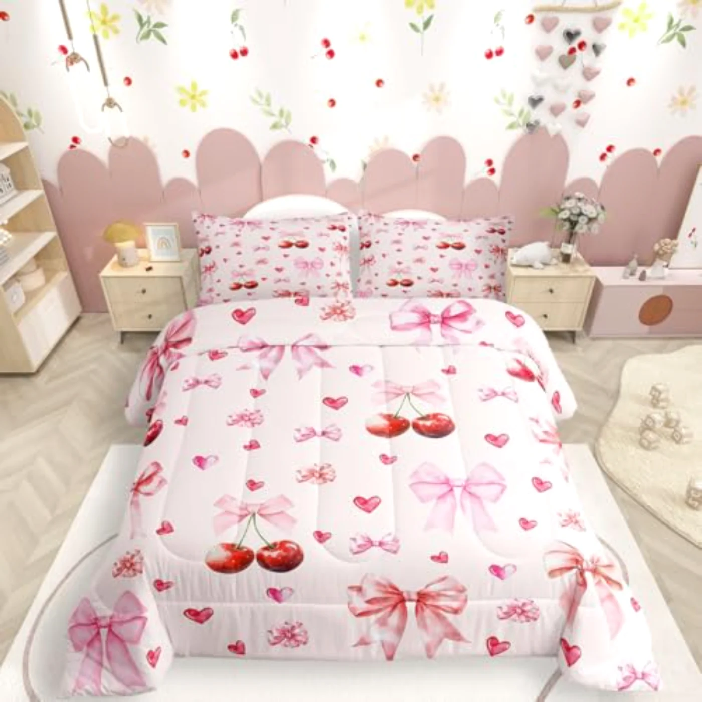 Cherry Bow Girls Coquette Comforter Set, Full