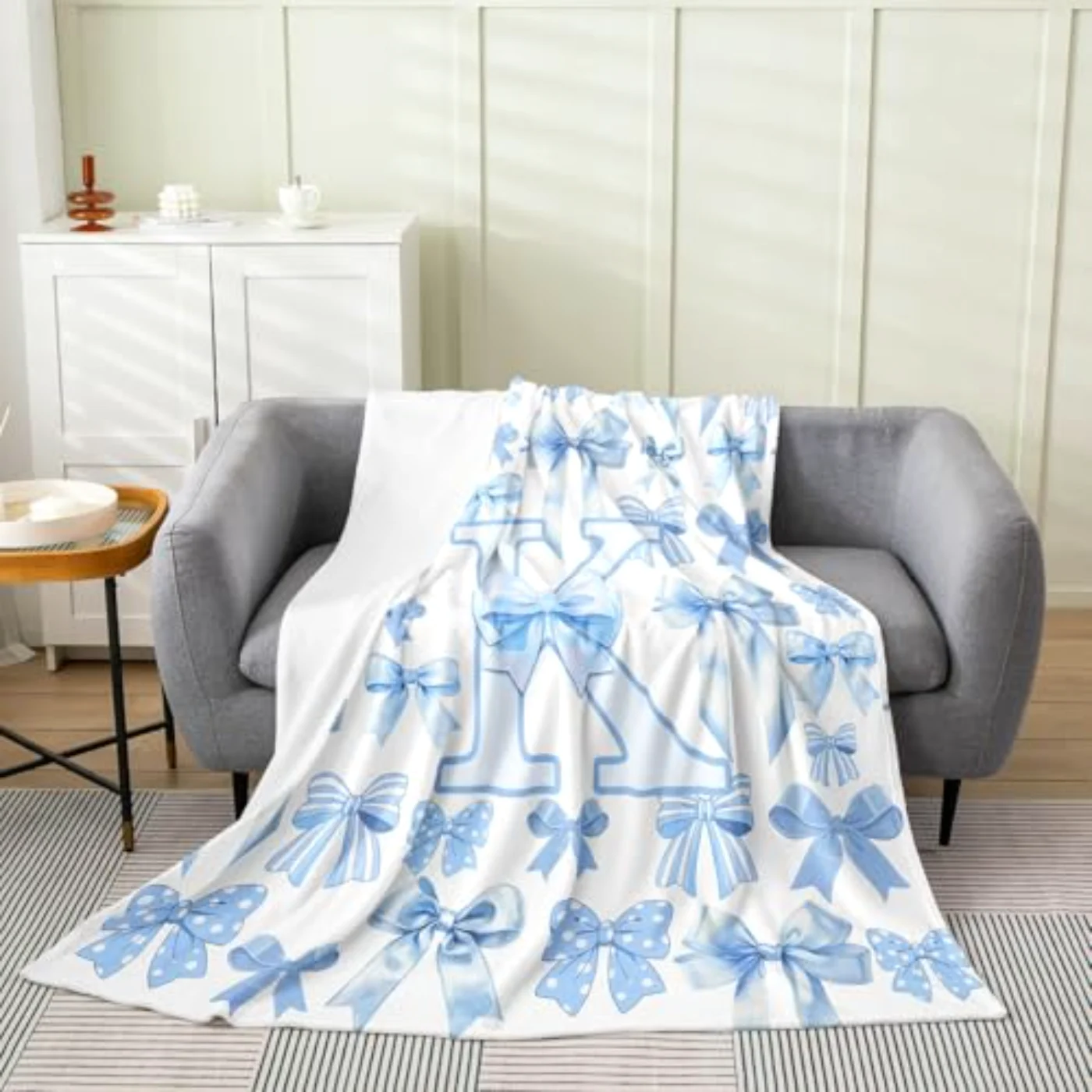 Cute Blue Bow Fuzzy Plush Throw