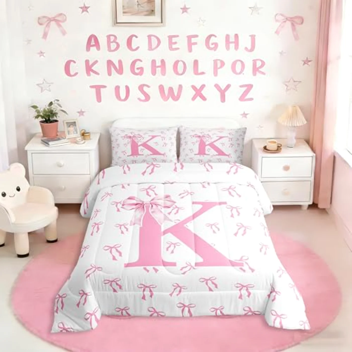 Kids Fantasy Bowknot Monogram K Comforter Set, Queen