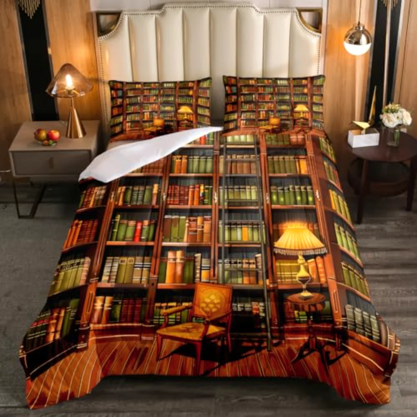 Vintage Bookshelf Kids Teens Quilt, Queen