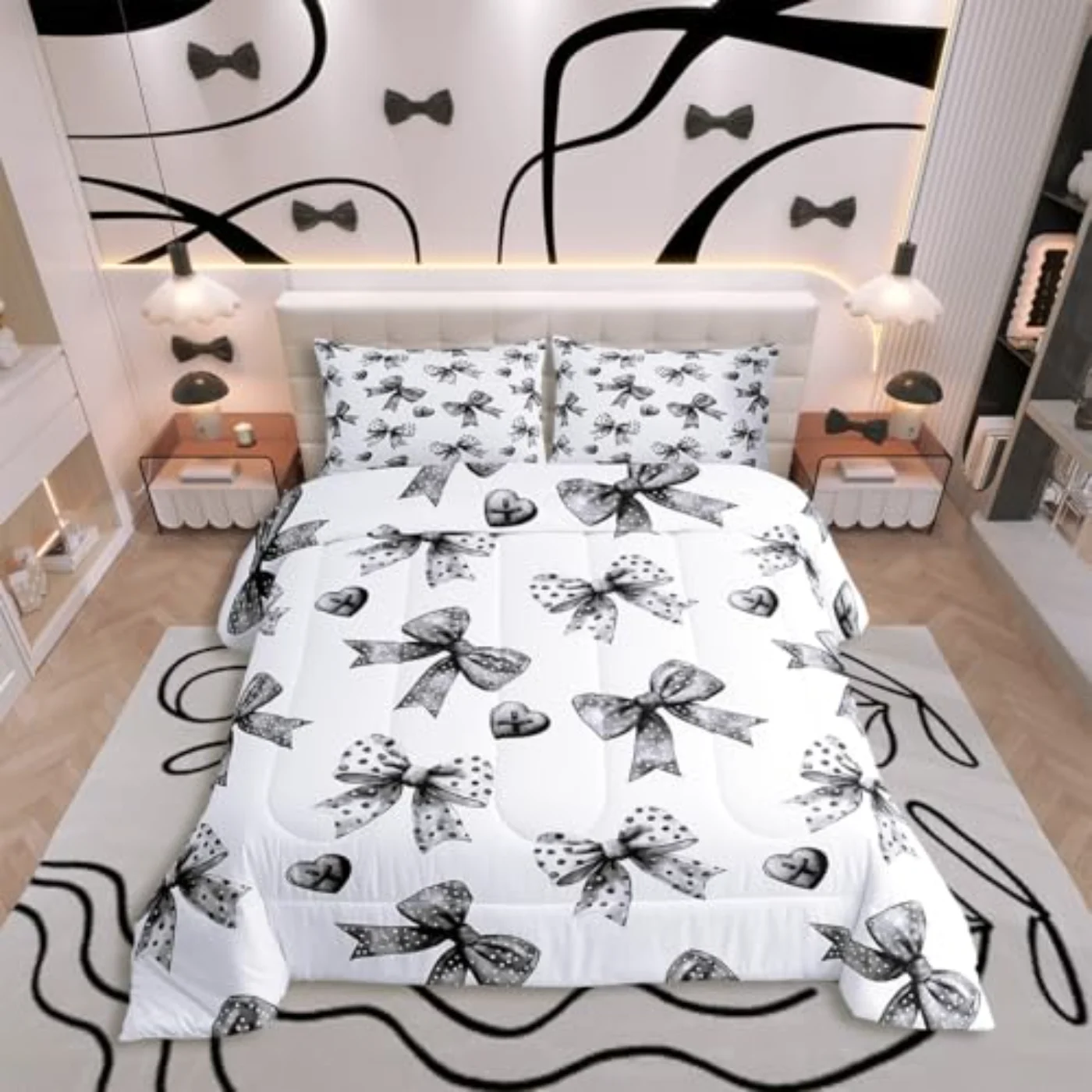 Cartoon Bow Cute Princess Bows Comforter Set, Full