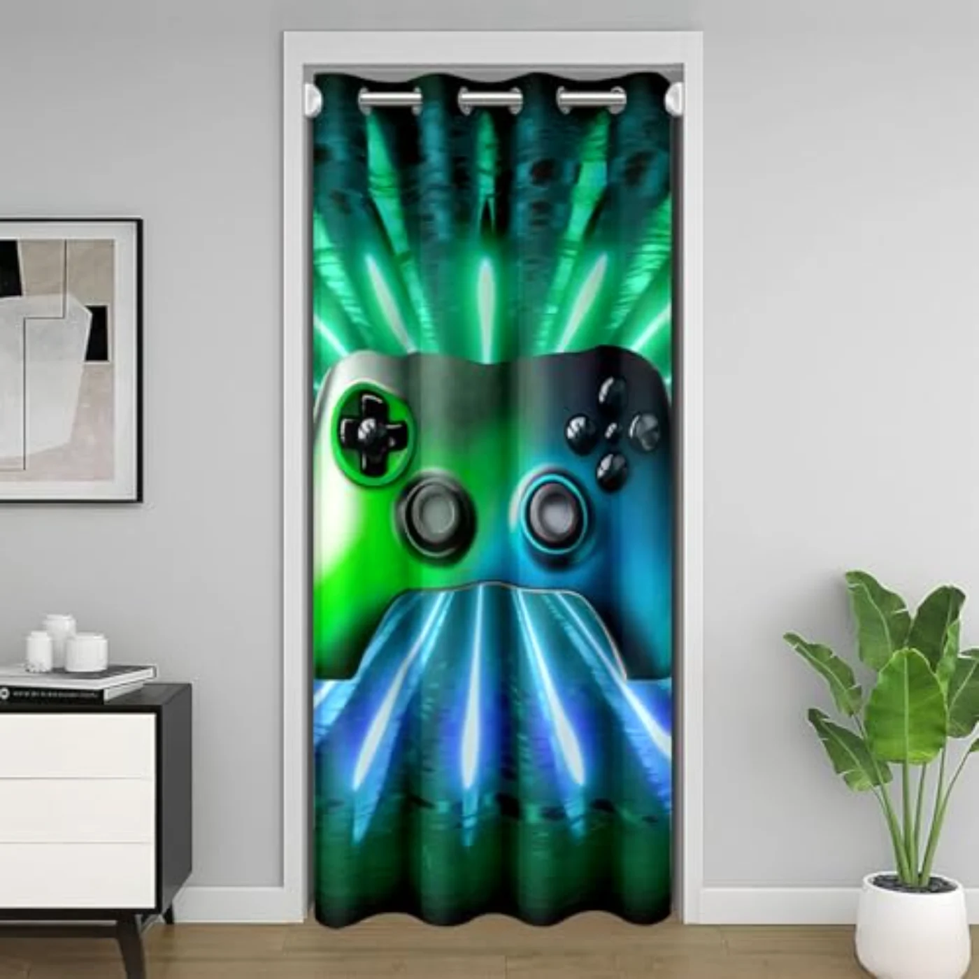 Green Blue Gamepad Door Curtain Curtains