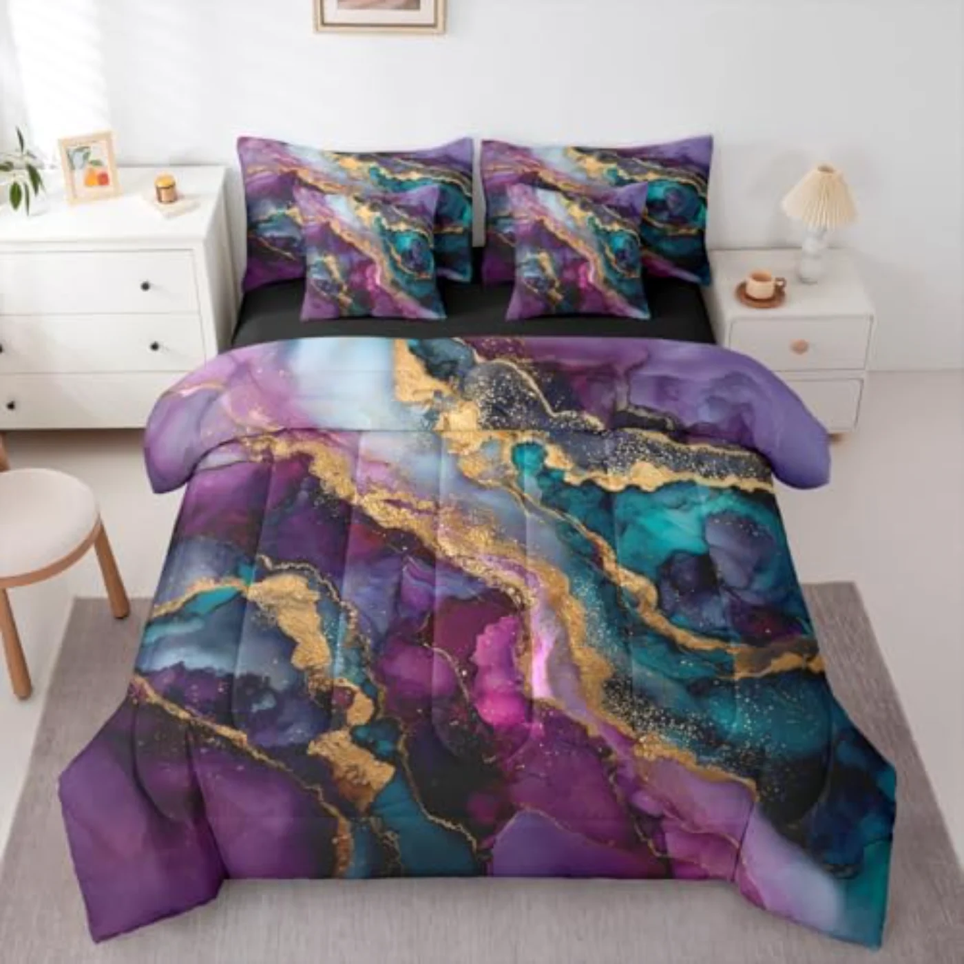 Marble Print In Bag Comforter Set, King