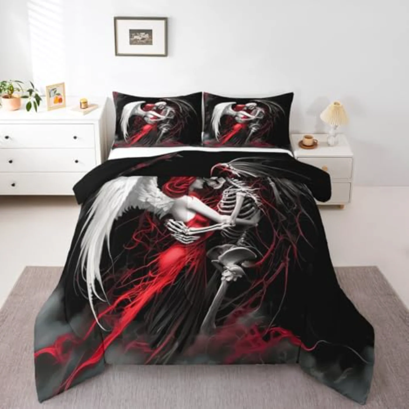 Gothic Skull Couple Comforter Set, Full