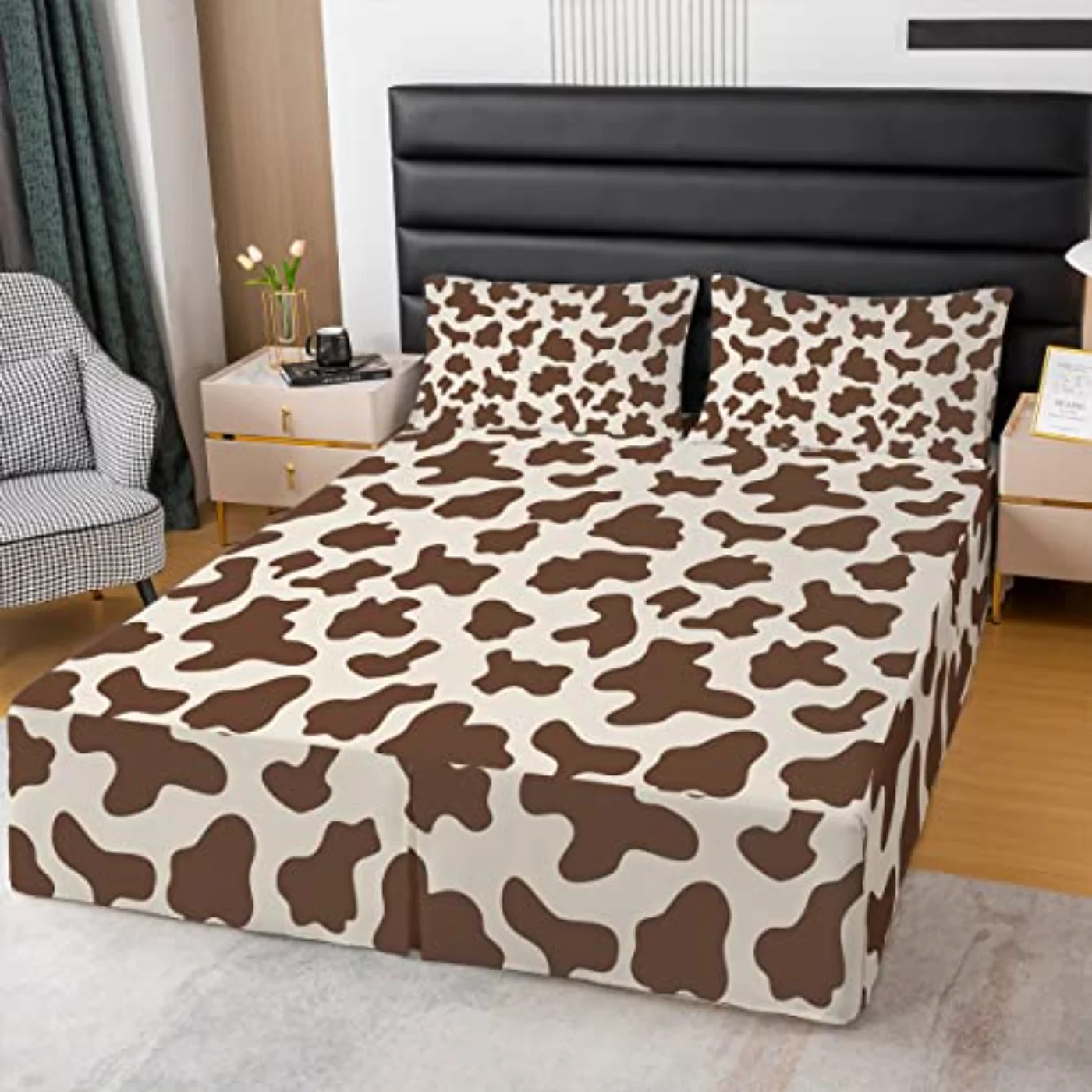 Kid Cartoon Bedskirt Brown Cow Comforter Set, King