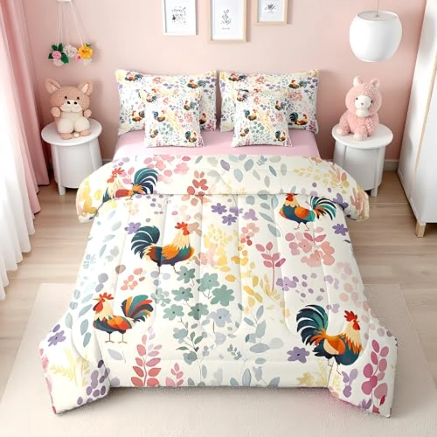 Flower Chicken Sheets Comforter Set, Full