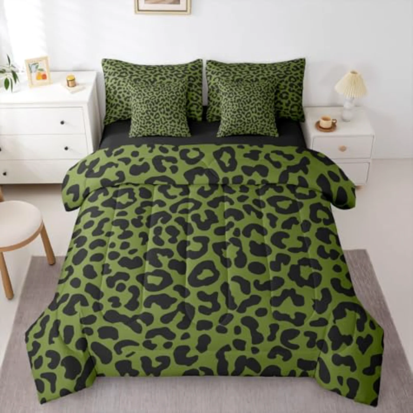 Green Leopard Teens Cheetah Print Comforter Set, Twin