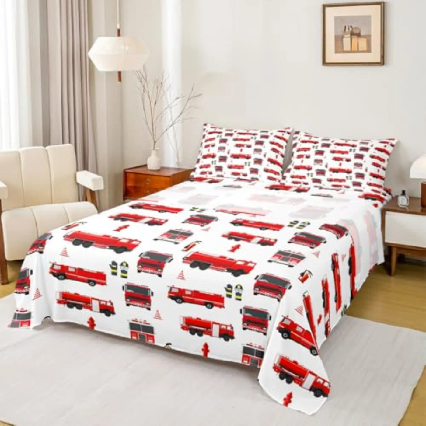 Fire Truck Boys Teens Girls Sheet Set, Twin