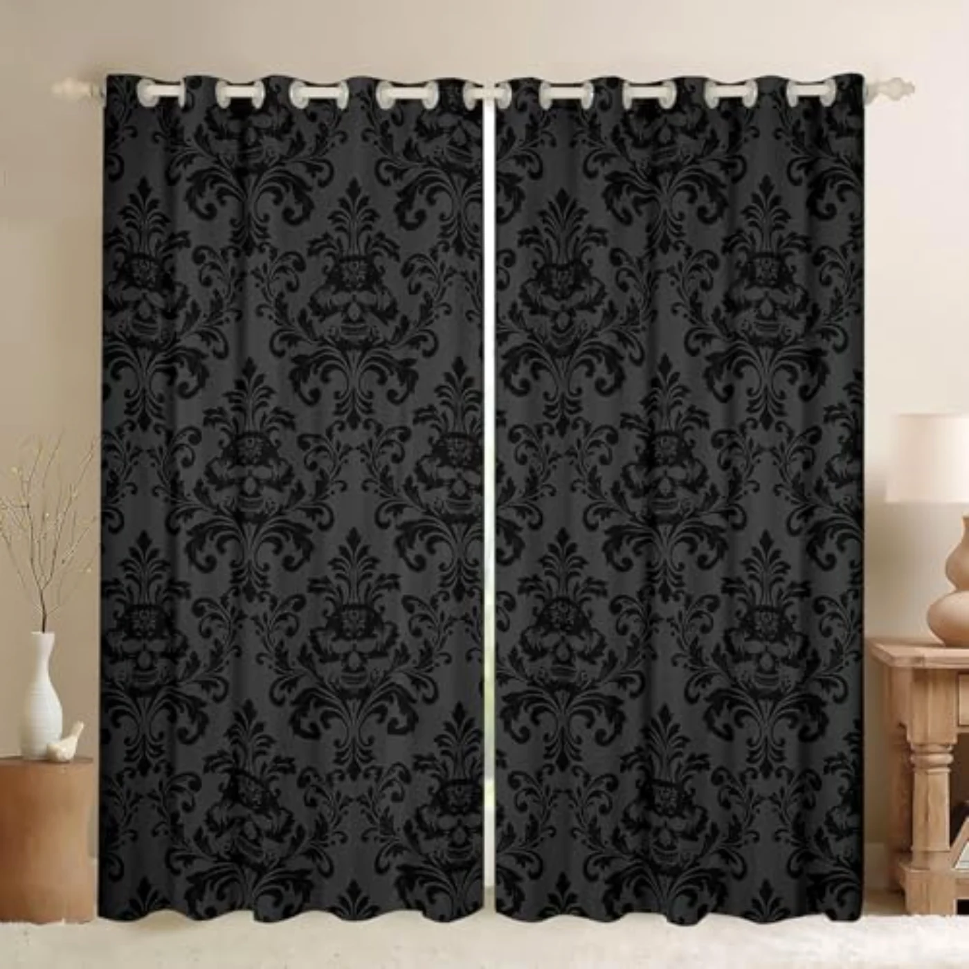 Black Damask Blackout Curtains Gothic Curtains