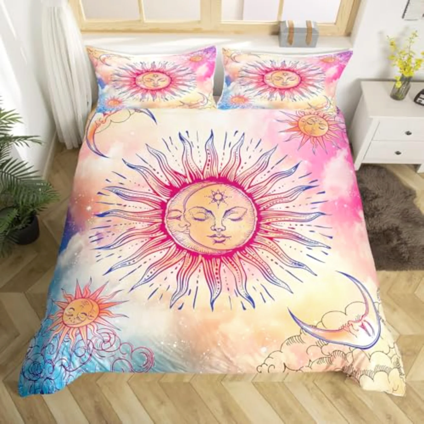 Sun Moon Stars Galaxy Constellation Duvet Cover, Twin