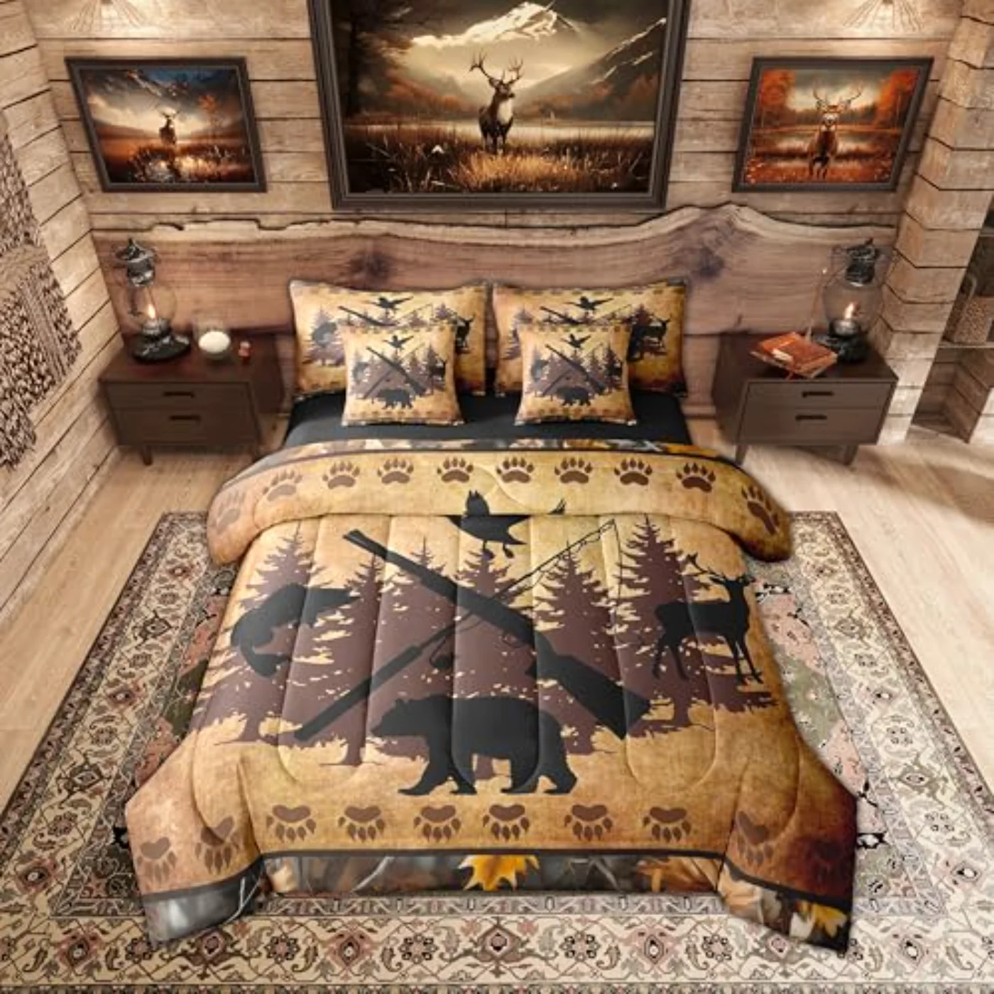 Brown Camo Black Hunting Mallard Comforter Set, Queen
